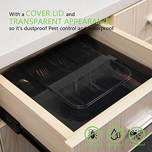Silverware Tray with Lid, 5 Compartments, Black