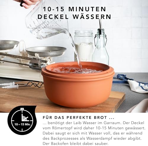 Romertopf Round Bread Baking Pot, 23.0 cm, 2 L, Orange, Glazed Ceramic
