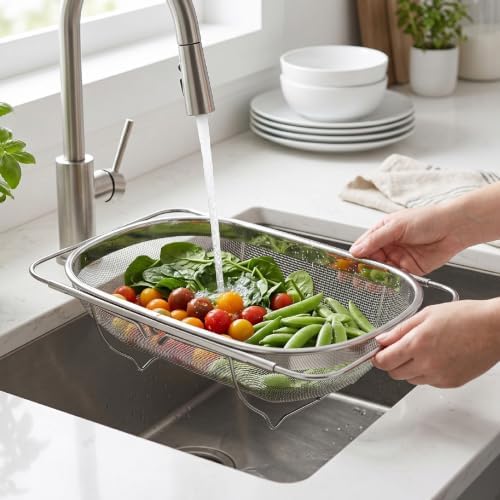 Dpofirs Over The Sink Colander, Stainless Steel Oval Expandable