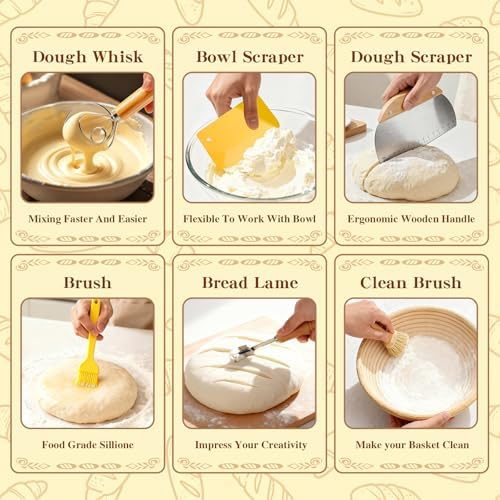 Umite Chef Sourdough Starter Kit, Banneton Baskets Set