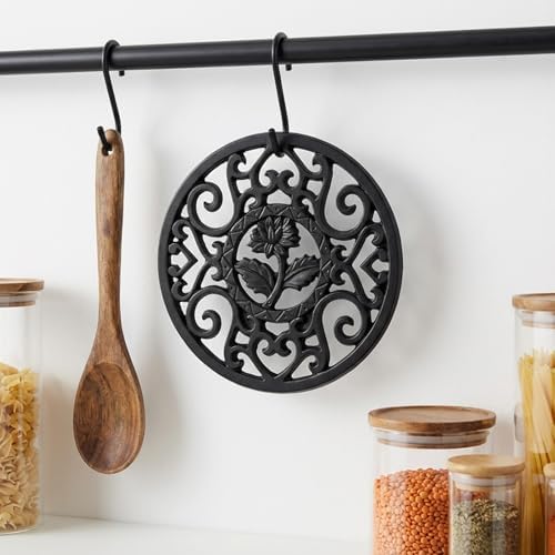 4 Pcs Cast Iron Trivet, 4.6 Inch Round Metal Trivet with Vintage