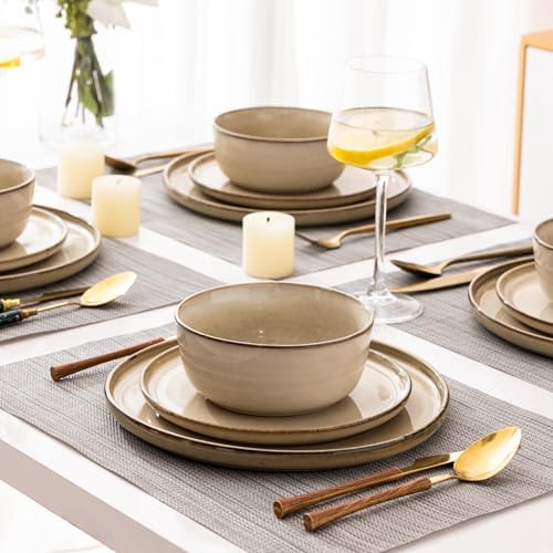 GBHOME Dinnerware Sets for 4, 12 Pieces Ceramic Plates and Bowls Set