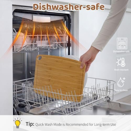 Dishwasher Safe Cutting Board,Bamboo Cutting Board with Juice Groove