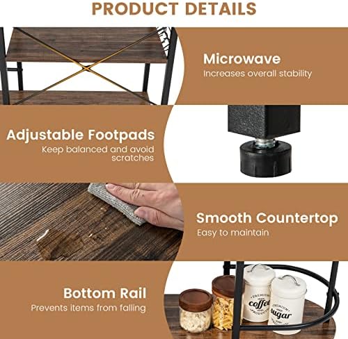 Giantex Kitchen Bakers Rack, 4-Tier Microwave Stand, Rustic Brown
