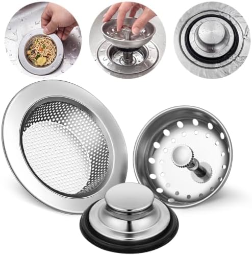 Mudder 3 Pcs Sink Plug Stopper Drain Strainer, Silver
