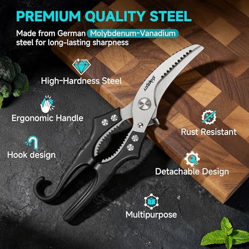 Heavy Duty Poultry Shears, Molybdenum-Vanadium Steel Kitchen Scissors