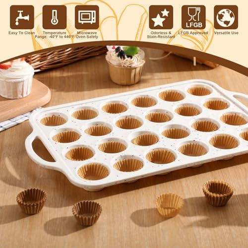 SiliFine 2 Silicone Muffin Pans with 200 Liners, Nonstick, 24-Cup Mini