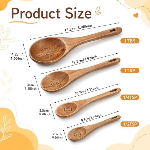 8 Piece Wooden Measuring Cups and Spoons Set Solid Acacia Wood