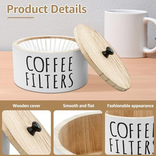 Coffee Filter Holder with Bamboo Lid, Large Capacity Wood Coffee