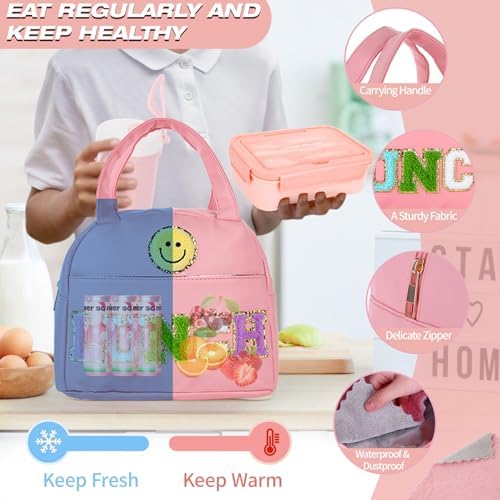 77 Pieces Preppy Bento Box Lunch Box Kit Large Pink Insulated Lunch