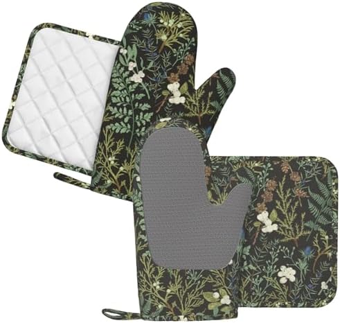 Botanical Print Oven Mitts and Pot Holders, Set of 4