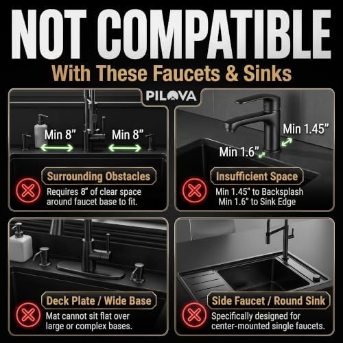 Kitchen Sink Splash Guard – 16" x 5.7" Silicone Faucet Mat with Secure