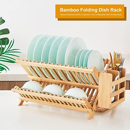 Bamboo 3-Tier Dish Drying Rack with Utensil Holder