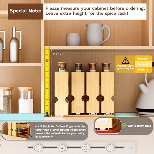 Jolitac Bamboo Pull Out Spice Rack for Cabinet, Slide Out Drawers