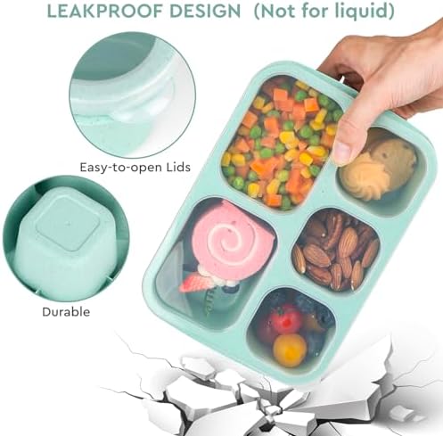 Bento Lunch Boxes - Reusable 5-Compartment Food Lunchables Containers