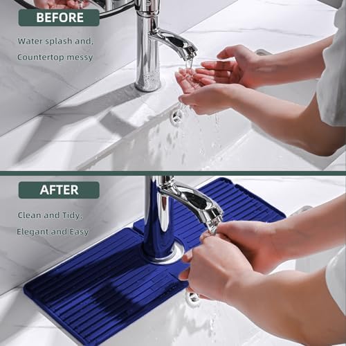 Silicone Faucet Mat for Kitchen Sink, 14.5-inch, Blue