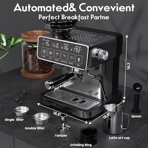 PULZO Espresso Machine with Grinder, 20 Bar, Touch Screen