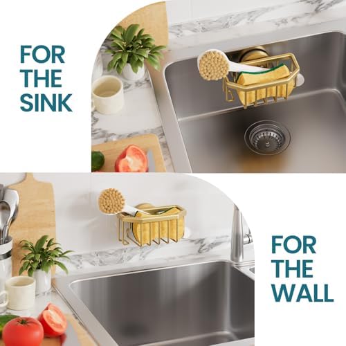 TAILI Sponge Holder for Kitchen Sink, Gold, Aluminum