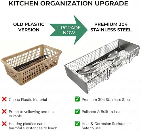 Dishwasher Silverware Basket with Hook, 304 Stainless Steel