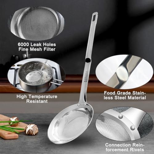 2PCS Stainless Steel Fine Mesh Skimmer, Fat Skimmer Spoon, 2 Sizes