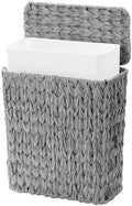 Coeusy Small Wicker Bathroom Trash Can with Lid, Grey