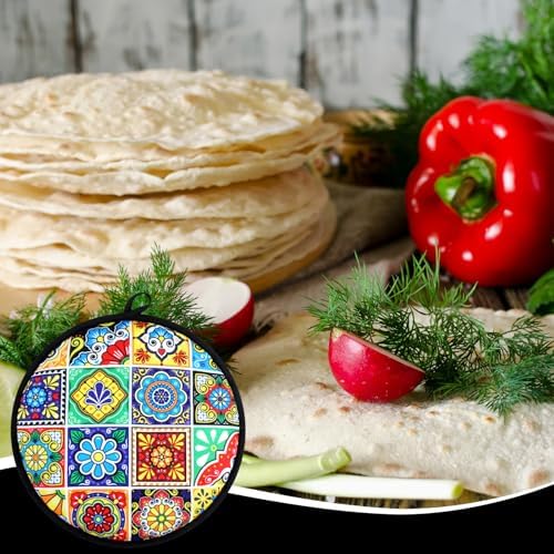 Honeydak 2 Pcs 12 Inch Tortilla Warmer Pouch,Mexican Tiles