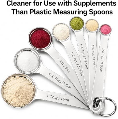 Stainless Steel Measuring Spoons Set of 6, Metal Measuring Spoons with