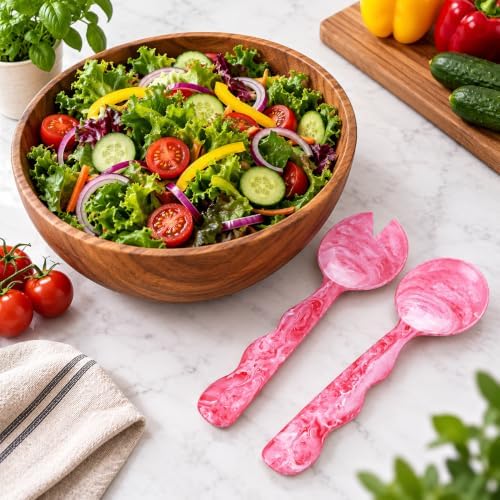 SS CRAFTS INDIA Resin Salad Servers & Serving Spoons, Pink Marbled