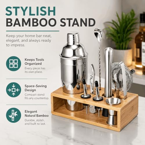 Cocktail Shaker Set, 18/8 Food-Grade Stainless Steel Mixology