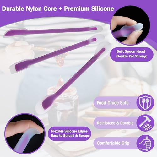 Jar Scraper Set of 3, Long Handle Silicone Spatula Spoon for Deep Jars