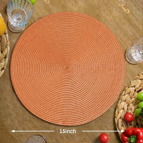 FunWheat Round Braided Placemats Set of 6 Table Mats for Dining Tables