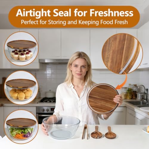 Anyvape 4.8QT Glass Salad Bowl with Lid, Charcuterie Board & Utensils