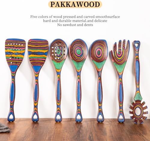 Gudamaye Pakkawood 7-Piece Wooden Cooking Utensils, Wooden Spoons for