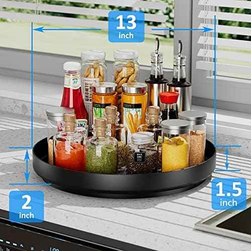 Ovicar Lazy Susan Turntable Organizer - 13 inch Rotating Spice Rack Metal Lazy Susan for Cabinet Pantry Kitchen Countertop Bathroom Refrigerator Table Storage, Black