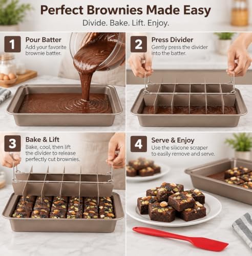 Brownie Pan with Dividers - Non-Stick Backing, Lasagna Pan, Brownie