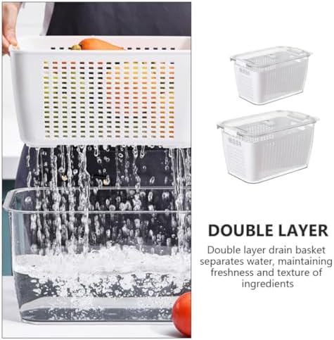 2pcs Fridge Storage Container Double Layer Draining Basket for Produce