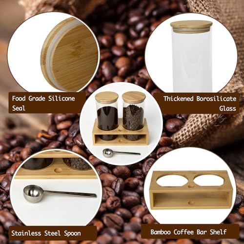 Glass Coffee Containers With Shelf - Coffee Bar Organizer And