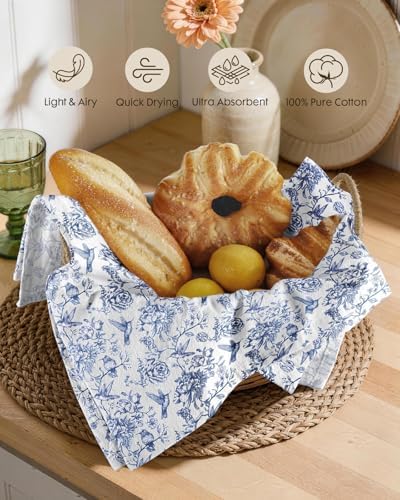 Miss Adola Flour Sack Kitchen Towels Set of 2, 18x26 Inch, Blue Floral