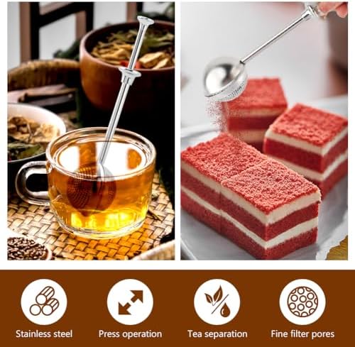 2pcs Tea Infuser with Spoon, Stainless Steel Fine Mesh Ball Filter