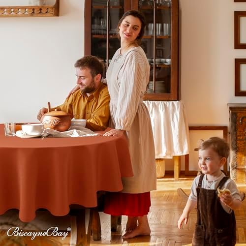 Fall Round Tablecloth 60"-Thanksgiving Autumn Fabric Textured Table
