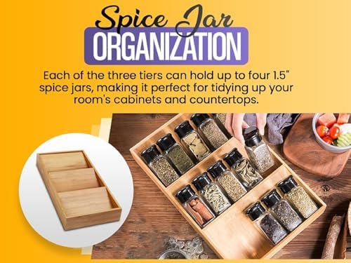 YBM HOME & KITCHEN In-Drawer Bamboo 3 Tier Spice Rack Drawer Tray