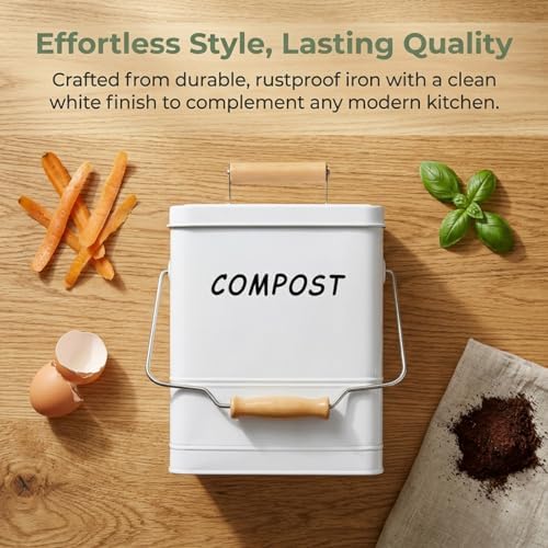 Tlence 1.7 Gallon Kitchen Compost Bin, White