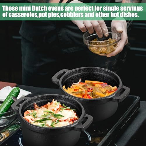 2 Sets 20 oz Cast Iron Dutch Oven Pots with Lids