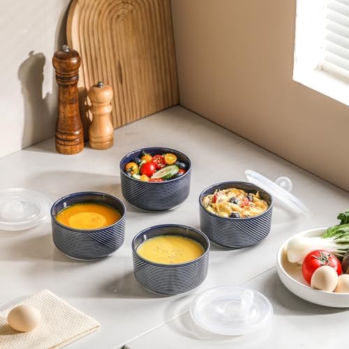 Ceramic Bowl with Lid, Microwave Safe - 20 oz Navy