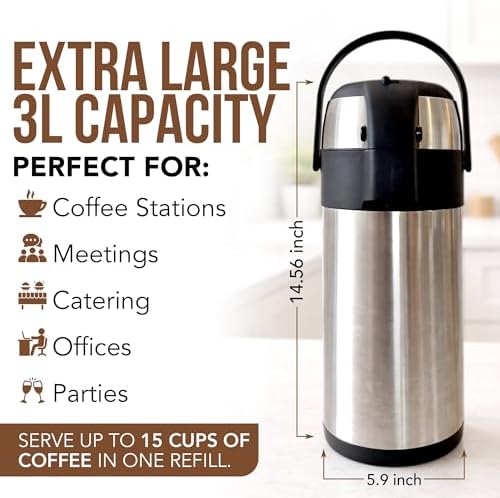 Coffee Carafe Insulated 102 OZ / 3L Stainless Steel Hot Beverage