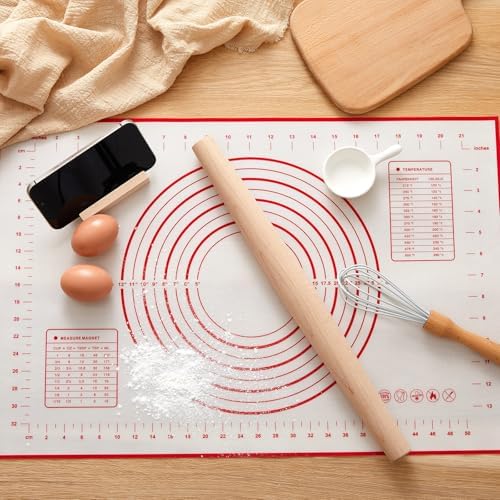 FoldTier Maple French Rolling Pin Set with Silicone Mat and Wood Base