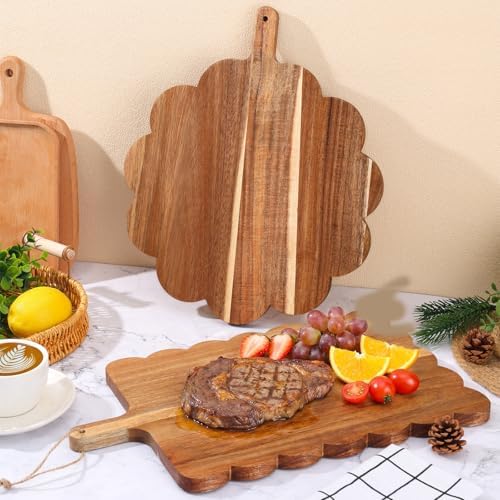 Acacia Wood Scalloped Cutting Boards Set, Decorative Wooden