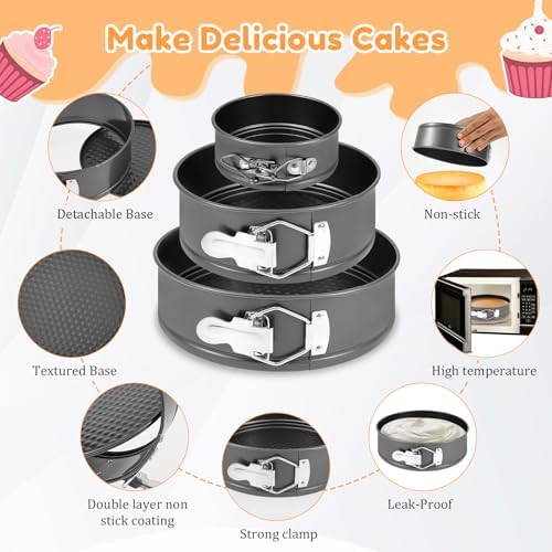 102Pcs Cake Pan Set Cake Decorating Kit with 3 Nonstick Round