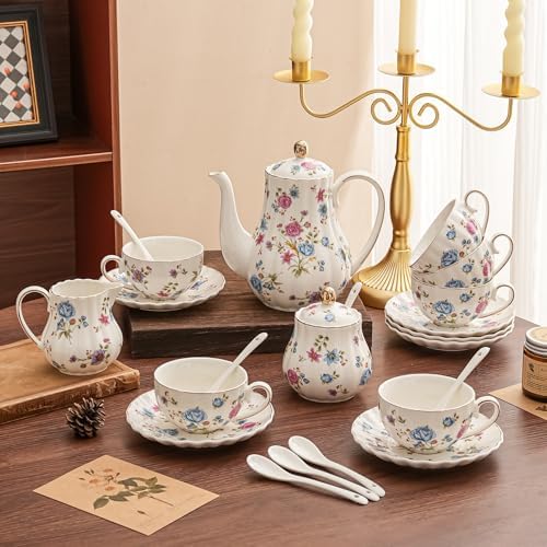 Ceramic Sugar and Creamer Set, 3 Piece Set with Cream Pitcher, Sugar