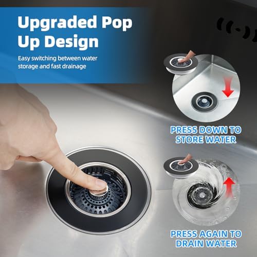 Hibbent 3 in 1 Kitchen Sink Drain Strainer, Stainless Steel Pop Up
